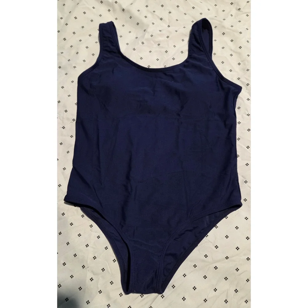 Navy Blue One Piece Swimsuit Athletic Scoop Neck Swimwear Girls Size 16Y